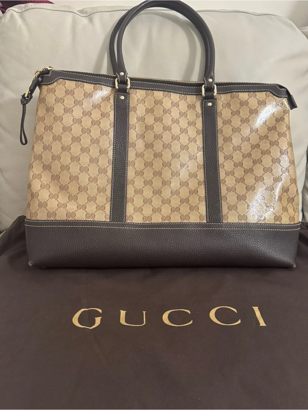 Gucci Beige/Brown Monogram Travel Weekender Bag
